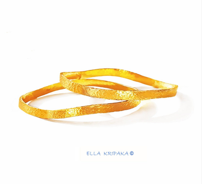 Custom Solid 24k 9999 Gold 34g/7in size Wide 4.2mm Hammered Bangle Bracelet Can Be 22k Gold