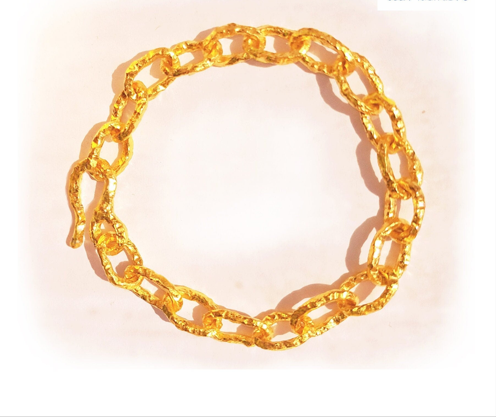 Hammered 24k Gold Hammered 9999 Gold Organic Bracelet Chain Hammered 22k Gold Artist Ella Kripaka