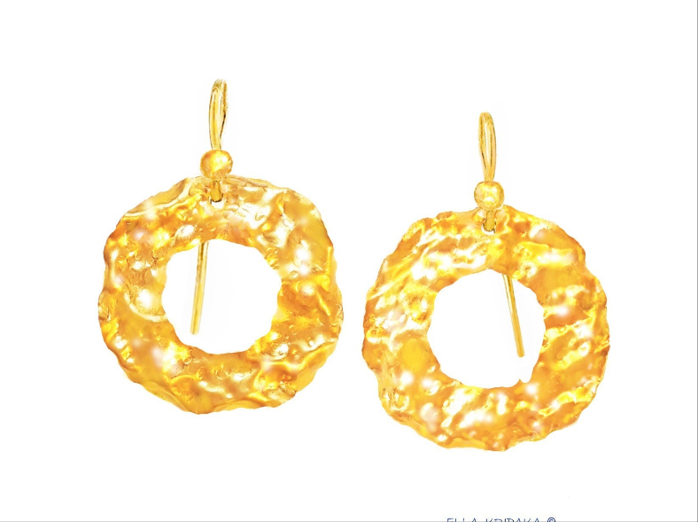 Custom Solid 24K 9999 Gold, 8.5g and 25g, Hammered Organic Wavy Hoops Earrings, 35mm and 55mm