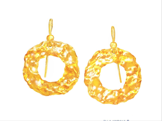Custom Solid 24K 9999 Gold, 8.5g and 25g, Hammered Organic Wavy Hoops Earrings, 35mm and 55mm