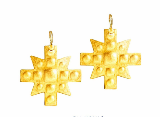 Custom Solid 24K 9999 Gold 8.5g & 25g Hammered Byzantine Cross Earrings 35mm & 55mm Can Be 22k Gold