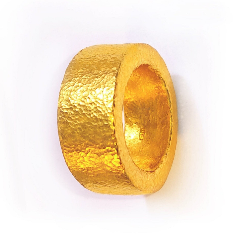 Custom Solid 24k 9999 Gold 47g size 6US Hammered Ancient Rome Ring 10mm