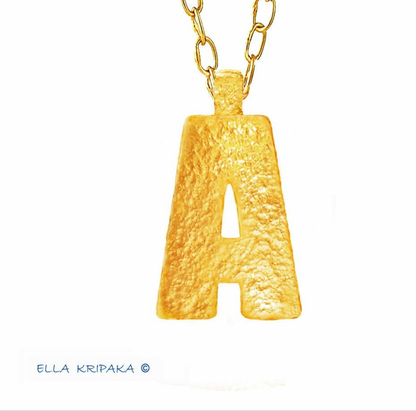 Custom Solid 24k 9999 Gold Hammered Monogram Letter A Pendant