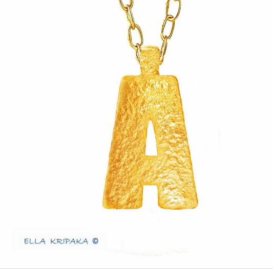Custom Solid 24k 9999 Gold Hammered Monogram Letter A Pendant