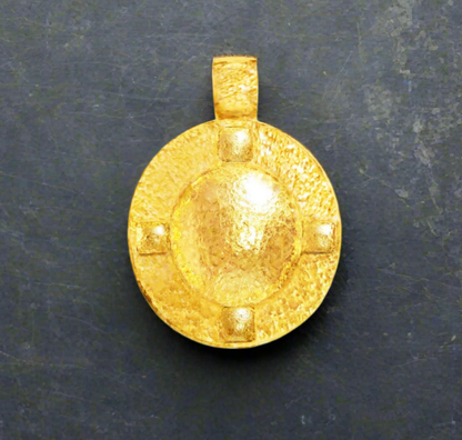 Custom Solid 24k 9999 Gold 9g and 25g, Hammered Byzantine Empire Convex Pattern Dome Pendant Durable, Length 35mm and 56mm