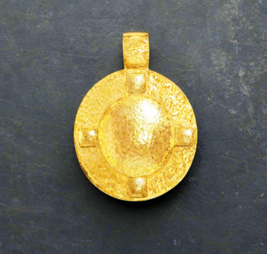 Custom Solid 24k 9999 Gold 9g and 25g, Hammered Byzantine Empire Convex Pattern Dome Pendant Durable, Length 35mm and 56mm