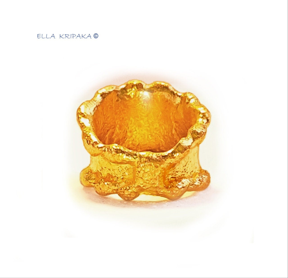 Hammered 24k Gold Hammered 9999 Gold Ring Organic Hammered 22k Gold Artist Ella Kripaka