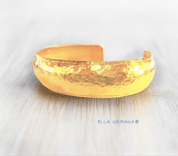 Custom Solid 24k 9999 Gold 80g/6in size Hammered Ancient Rome Bracelet Cuff Convex 15mm Can Be 22k Gold
