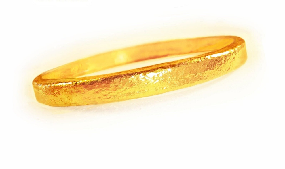 Custom Solid 22k 92.5% Gold 25g/size 7in, Hammered Ancient Rome Bracelet Bangle Durable Thick Borders 3mm Wide 7mm Hollow Inside