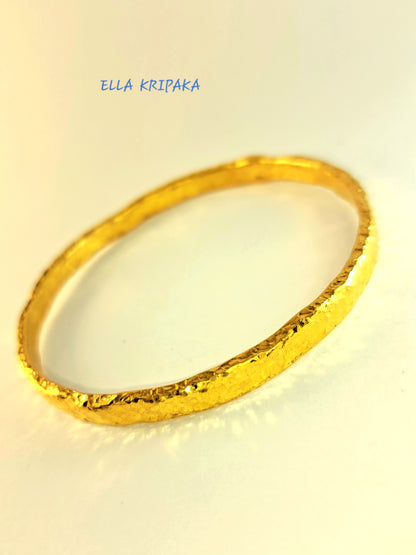 Custom Solid 24k 9999 Gold 49g/7in size Hammered Organic Bracelet Bangle 6.5mm Can Be 22k Gold