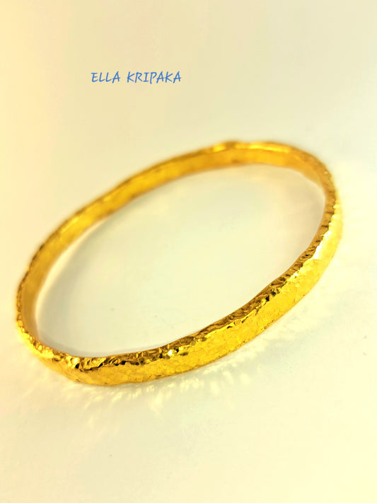 Custom Solid 24k 9999 Gold 49g/7in size Hammered Organic Bracelet Bangle 6.5mm Can Be 22k Gold