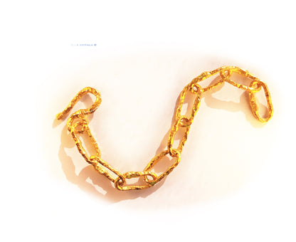 Custom Solid 24k 9999 Gold 100g, Hammered Organic Uneven Chain Bracelet Thick Parts On Links Durable, Link Wide 16mm Thick Hook Clasp