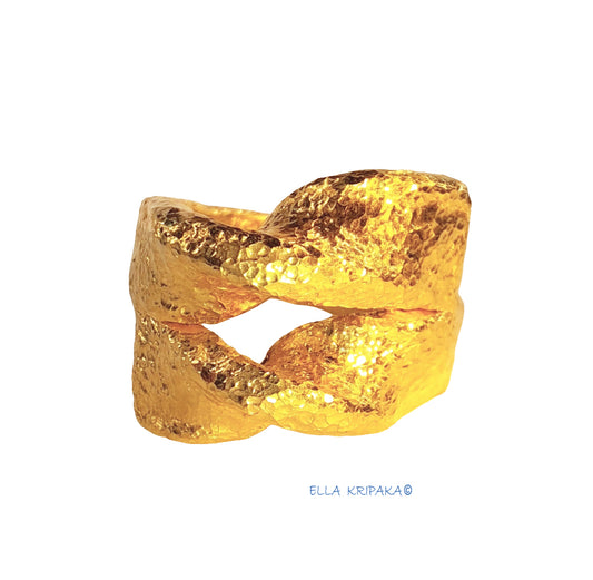 Custom Solid 24k 9999 Gold 30g/size 6US Twisted Hammered Ring Signet 18mm Can Be 22k Gold