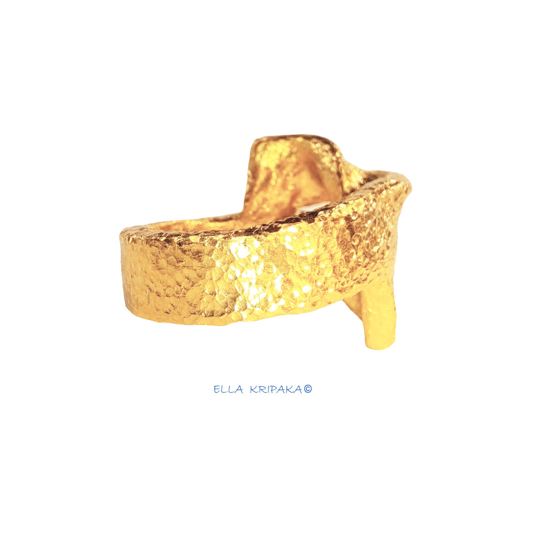 Custom Solid 24k 9999 Gold 30g Twisted Hammered Ring Signet On Front 18mm Thick 2.5mm In Band