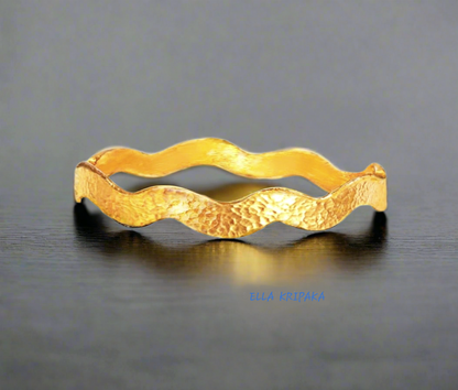 Custom Solid 24k 9999 Gold 56g/7in size Hammered Ancient Egypt Wavy Bracelet Bangle 8mm Can Be 22k Gold