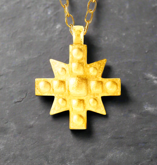 Custom Solid 24k 9999 Gold 9g and 25g, Hammered Byzantine Empire Cross Pendant With Convex Pattern Pendant Durable, Length 35mm and 56mm