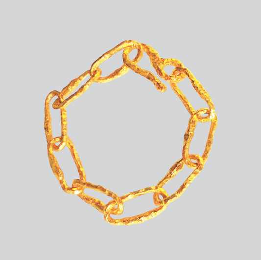 Custom Solid 24k 9999 Gold 100g/size 7in Hammered Organic Chain Bracelet 16mm Can Be 22k Gold