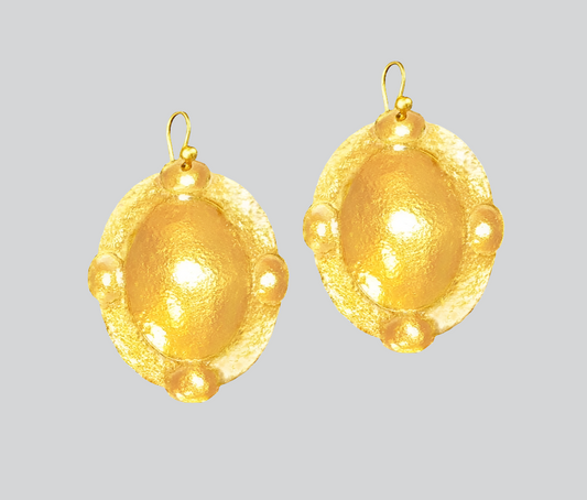 Custom Solid 24K 9999 Gold, 9g and 26g, Hammered Byzantine Empire Convex Pattern Earrings, 35mm and 55mm