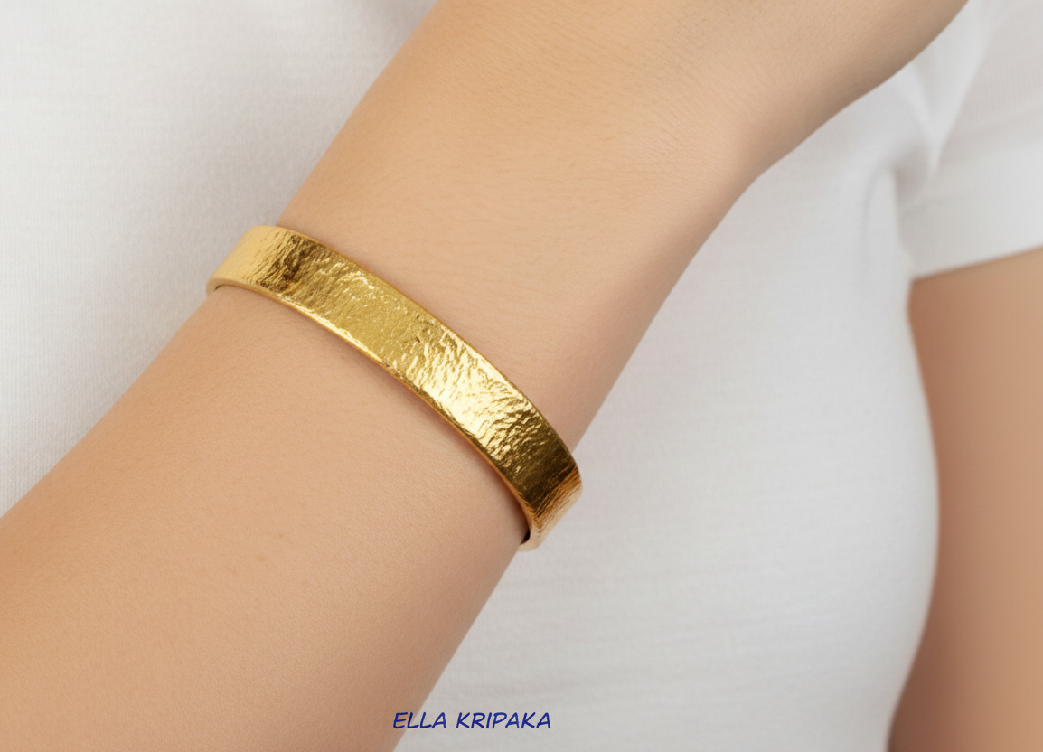 Hammered 24k gold 9999 gold bangle thick bracelet Ancient Rome style woman's wrist, forged 24k gold jewelry, artist-jeweler 'Ella Kripaka'