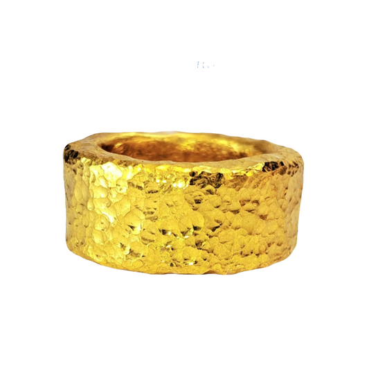 Custom Solid 24k 9999 Gold 62g/size 6US Organic Ring Wide 13mm Thick Can Be 22k Gold