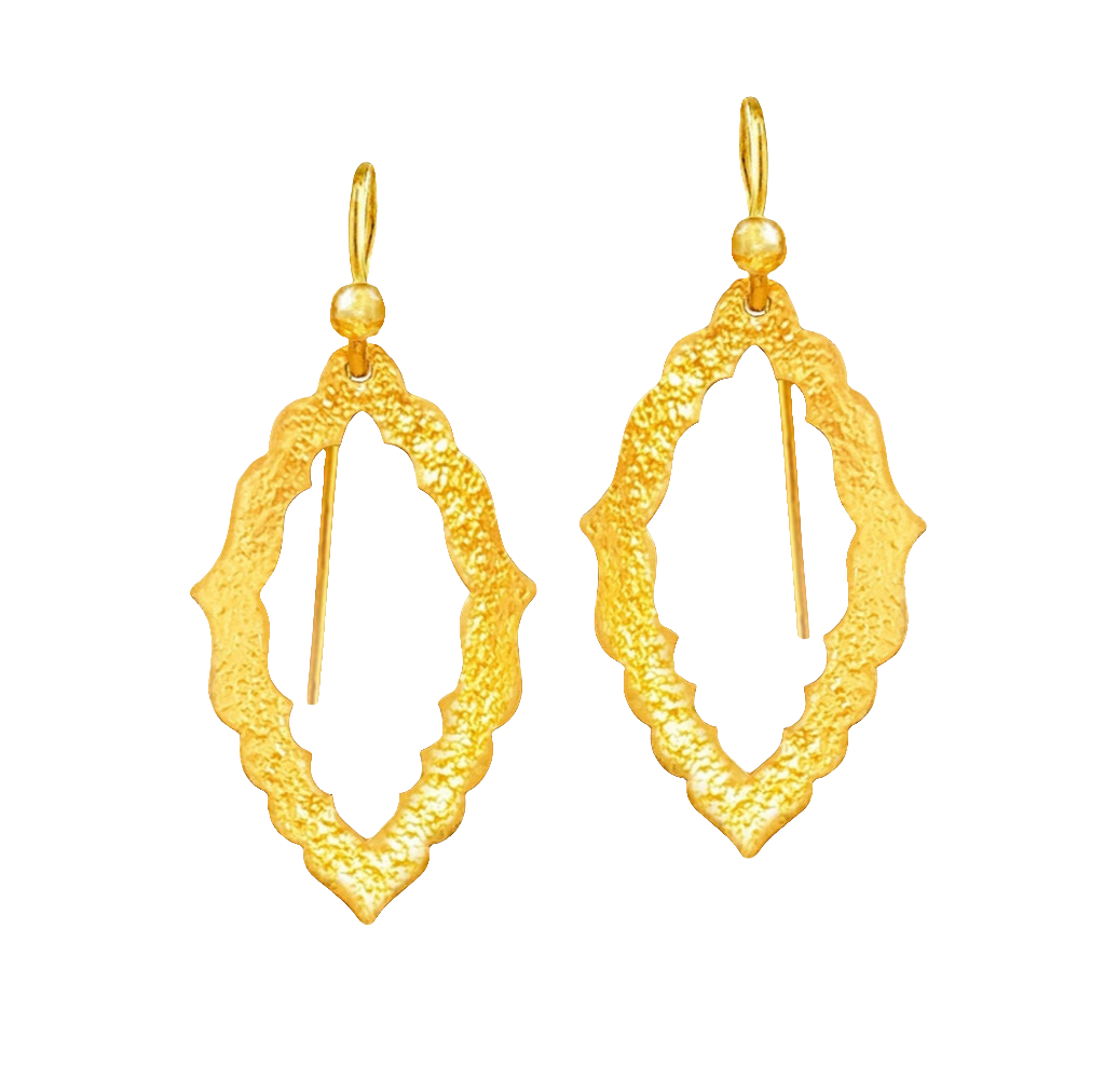 Solid 24k 9999 gold hammered Byzantine Empire baroque pattern earrings with a textured surface and polished finish