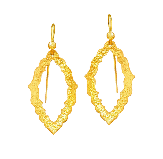 Solid 24k 9999 gold hammered Byzantine Empire baroque pattern earrings with a textured surface and polished finish