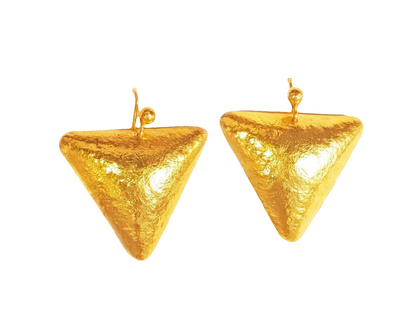Custom Solid 24K 9999 Gold 9g & 26g Dome Hammered Triangles Ancient Rome Earrings 35mm & 50mm Can Be 22k Gold