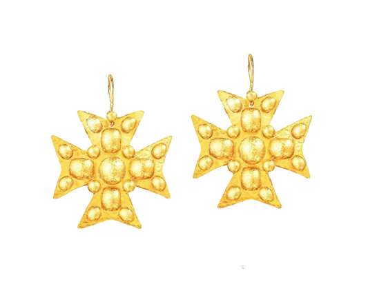 Custom 24K 9999 Gold 10g & 28g Hammered Byzantine Cross Earrings 35mm & 55mm Can Be 22k Gold