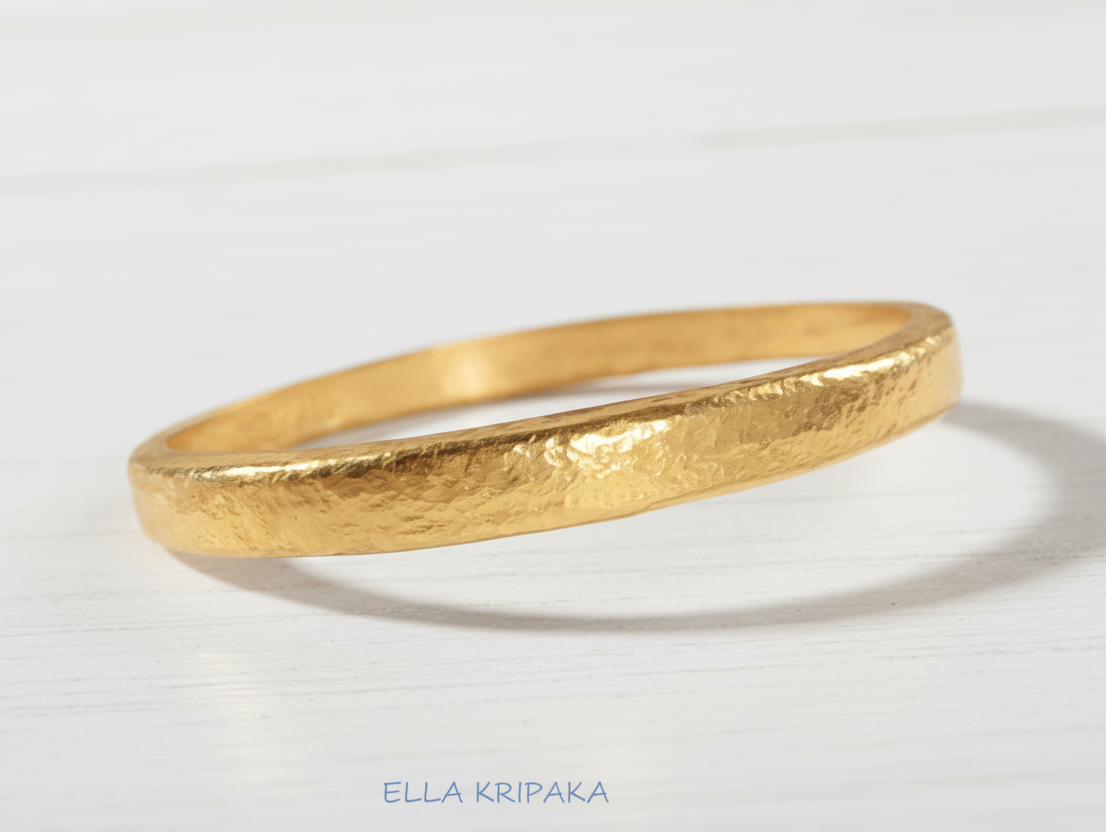 Hammered 24k gold 9999 gold bangle thick bracelet Ancient Rome style, forged 24k gold jewelry, artist-jeweler 'Ella Kripaka'