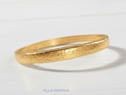 Hammered 24k gold 9999 gold bangle thick bracelet Ancient Rome style, forged 24k gold jewelry, artist-jeweler 'Ella Kripaka'