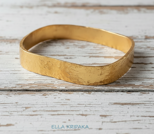 Hammered 24k 9999 Gold 86g Uneven Bangle 10.5mm Thick 2mm