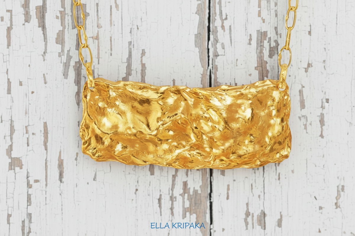 Hammered 24k 9999 Gold 13g &55.5g Organic Wavy Rectangular Pendant