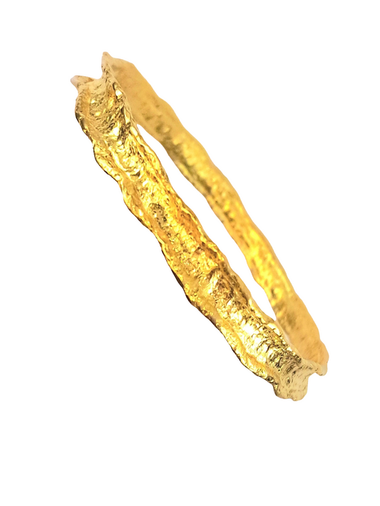 Custom hammered 22k gold bangle bracelet organic uneven thick, forged 22k gold bangle