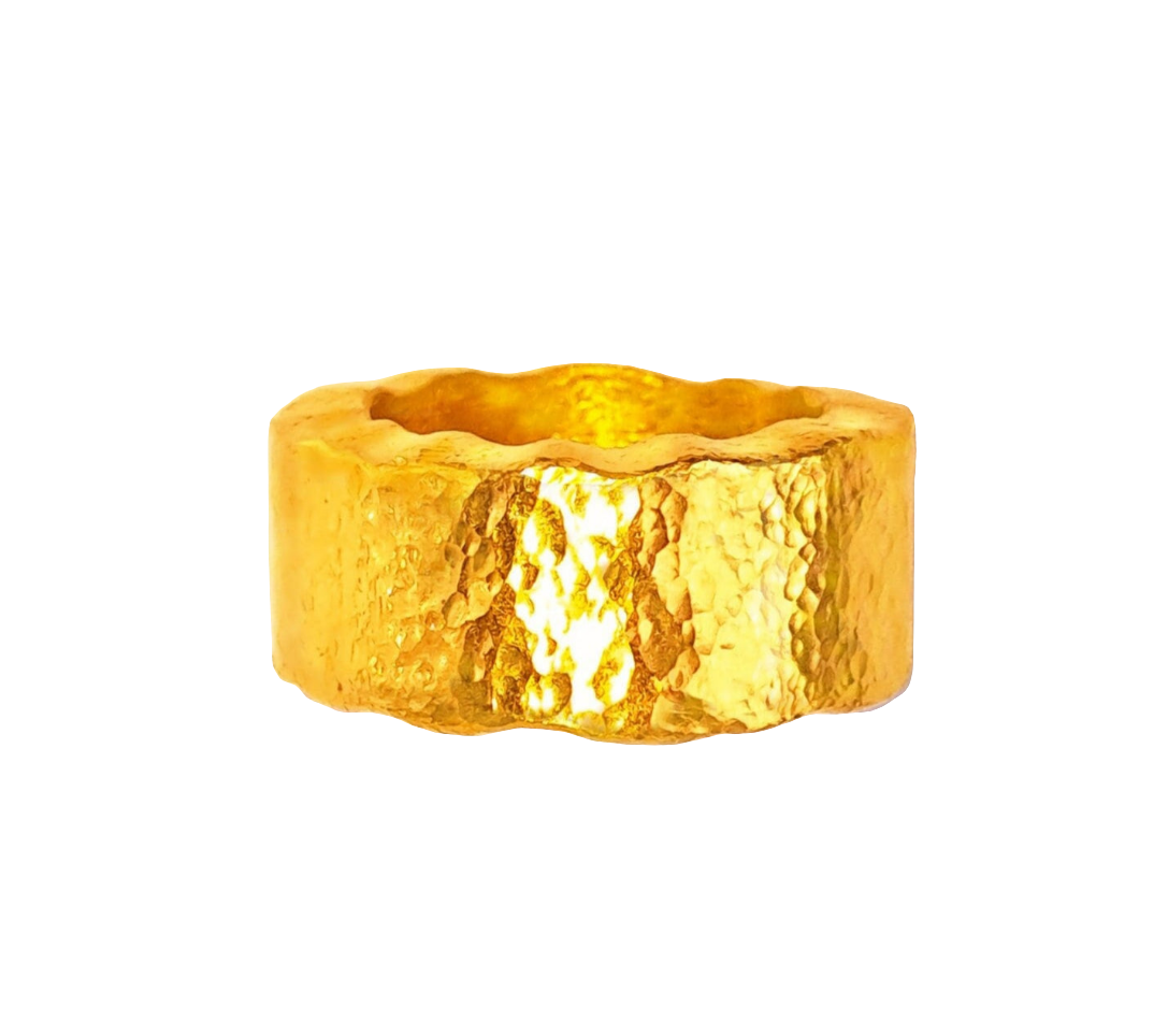 Custom Solid 24k 9999 Gold 42g Hammered Organic Wavy Ring 10mm artist Ella Kripaka