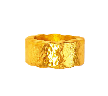 Custom Solid 24k 9999 Gold 42g Hammered Organic Wavy Ring 10mm artist Ella Kripaka