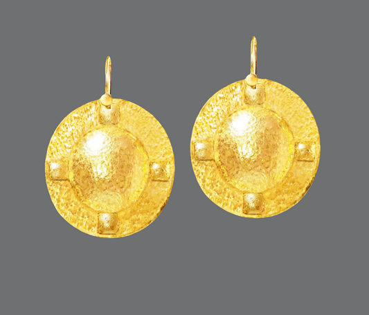 Custom Solid 24K 9999 Gold 9.5g & 26g Hammered Byzantine Dome Earrings 35mm & 55mm Can Be 22k Gold