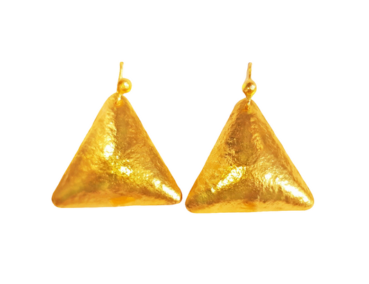 Custom Solid 24K 9999 Gold 9g and 26g Dome Hammered Triangles Ancient Rome Earrings 35mm and 50mm Can Be 22k Gold