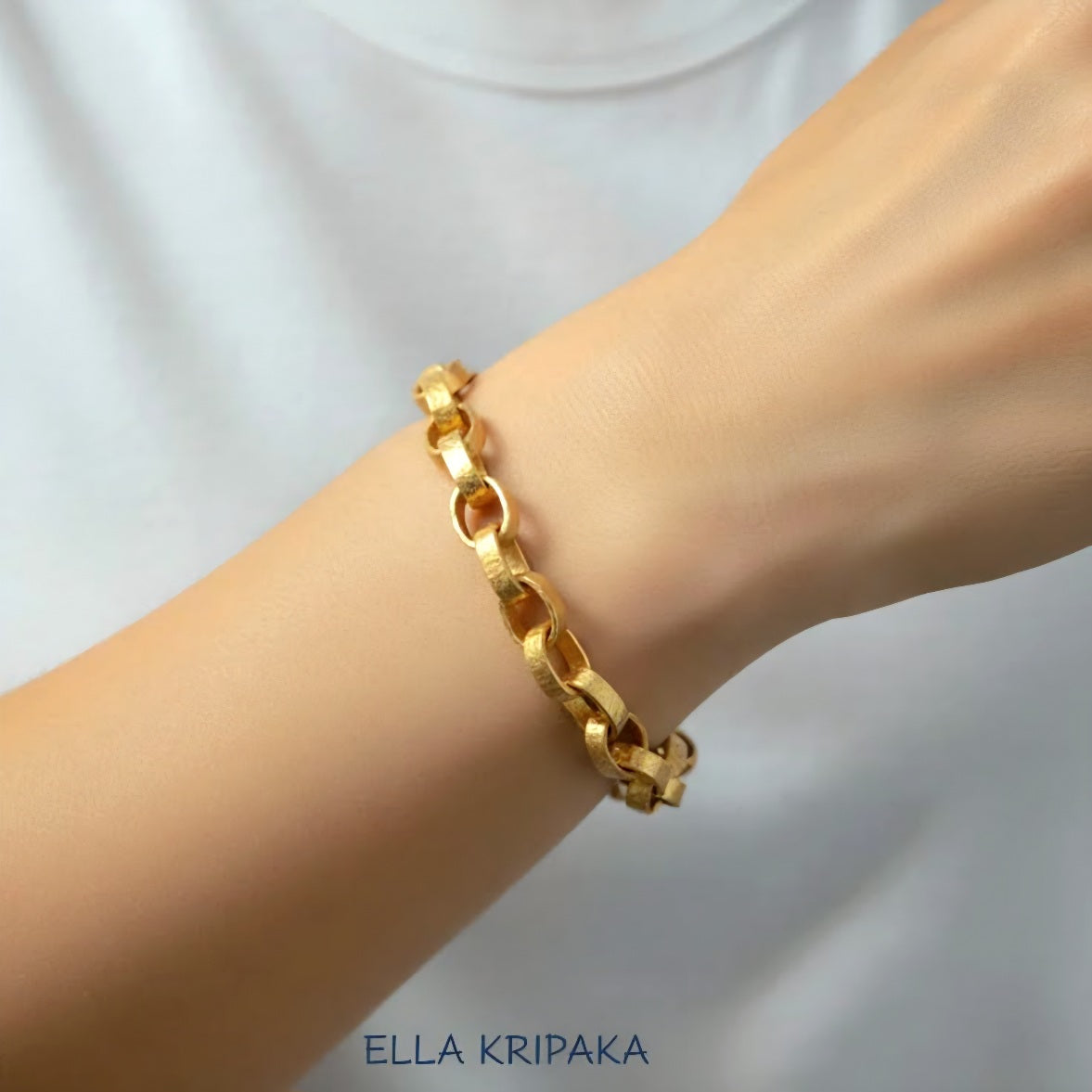 Hammered 24k 9999 Gold 40.5g Ancient Rome Chain Bracelet 7.5mm Can 22k