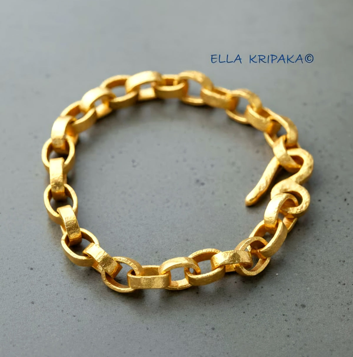 Hammered 24k 9999 Gold 40.5g Ancient Rome Chain Bracelet 7.5mm Can 22k