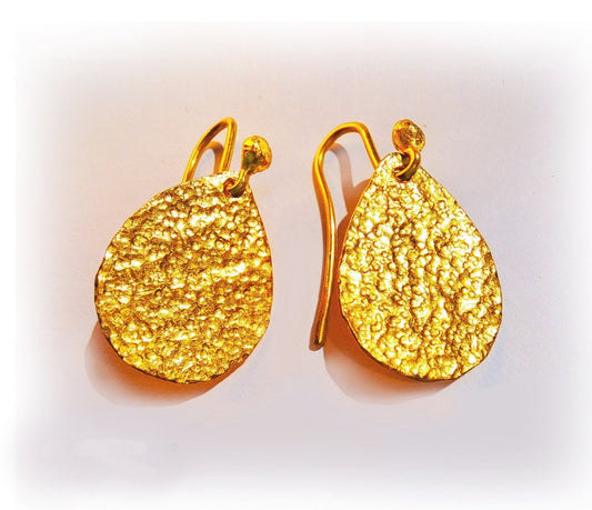 Custom 24k 9999 Gold 10g & 16g Hammered Drop Thick Earrings 30mm & 36mm Can Be 22k Gold
