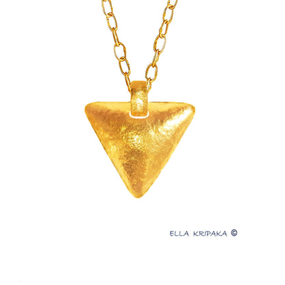 Custom Solid 24k 9999 Gold 7g and 20g, Hammered Ancient Rome Dome Triangle Pendant Durable, Length 35mm and 48mm