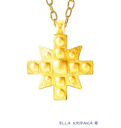 Custom Solid 24k 9999 Gold 9g and 25g, Hammered Byzantine Empire Cross Pendant With Convex Pattern Pendant Durable, Length 35mm and 56mm