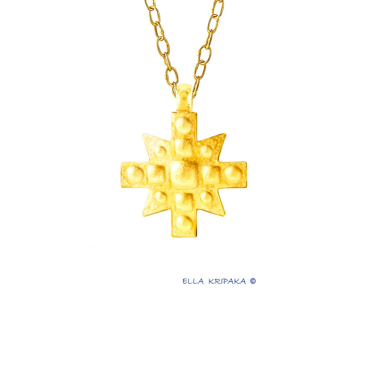 Custom Solid 24k 9999 Gold 9g and 25g, Hammered Byzantine Empire Cross Pendant With Convex Pattern Pendant Durable, Length 35mm and 56mm