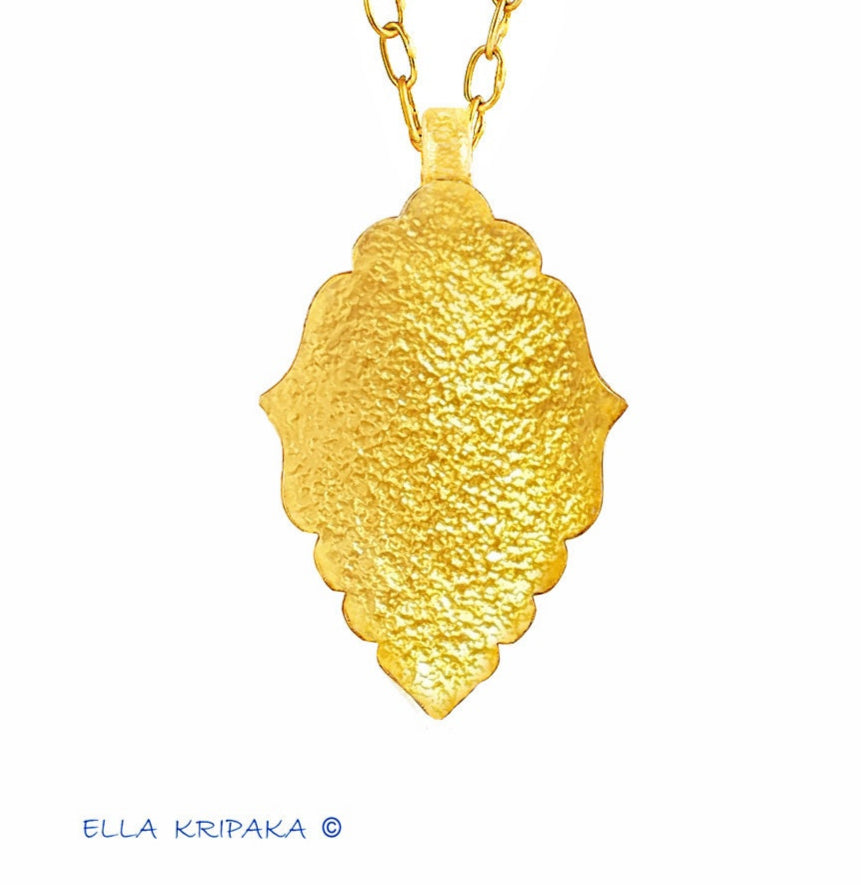 Custom Solid 24k 9999 Gold 7g and 22g, Hammered Baroque Byzantine Empire Ornament Pendant Durable, Length 35mm and 60mm