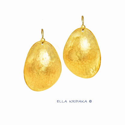 Custom Solid 24K 9999 Gold, 9.5g and 28g, Hammered Organic Uneven Dome Earrings, 35mm and 55mm