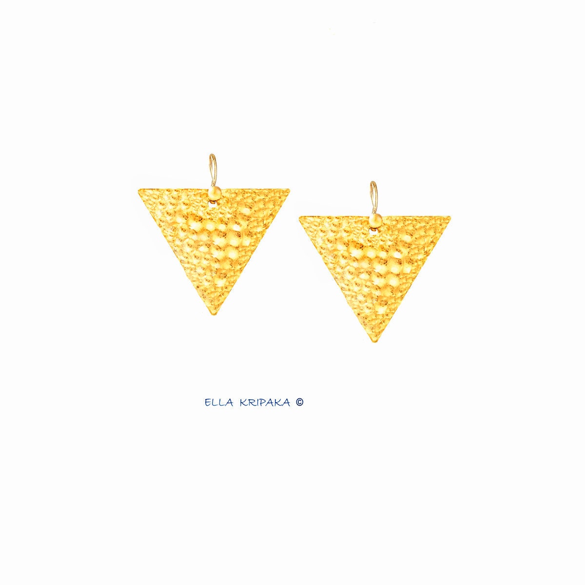 Custom Solid 24K 9999 Gold, 8g and 20g, Hammered Organic Big Reliefs Triangle Earrings, 35mm and 50mm