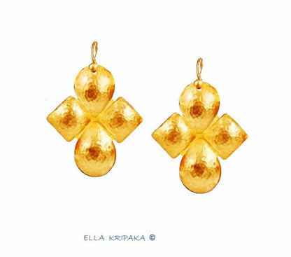 Custom Solid 24K 9999 Gold, 10g and 28g, Hammered  Byzantine Empire Cross Convex Earrings, 40mm and 60mm