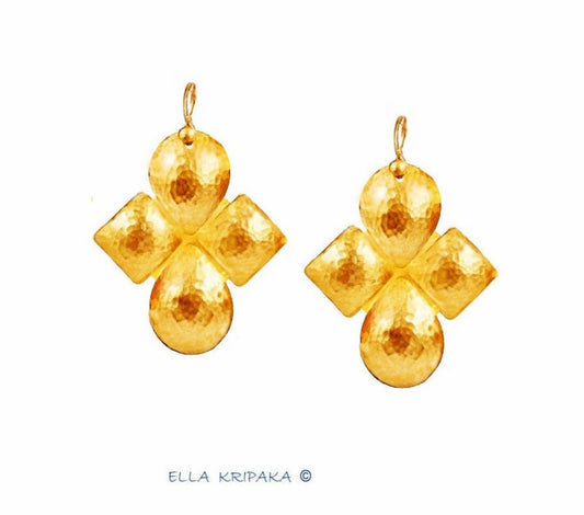 Custom Solid 24K 9999 Gold, 10g and 28g, Hammered  Byzantine Empire Cross Convex Earrings, 40mm and 60mm