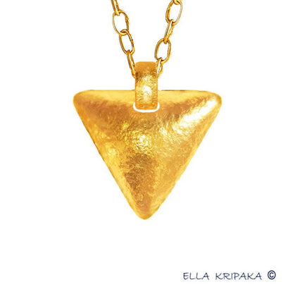 Custom Solid 24k 9999 Gold 11.5g and 27g, Hammered Ancient Rome Dome Triangle Pendant Durable, Length 35mm and 48mm