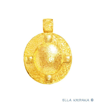 Custom Solid 24k 9999 Gold 13g and 35g, Hammered Byzantine Empire Dome Pendant Durable, Length 35mm and 56mm